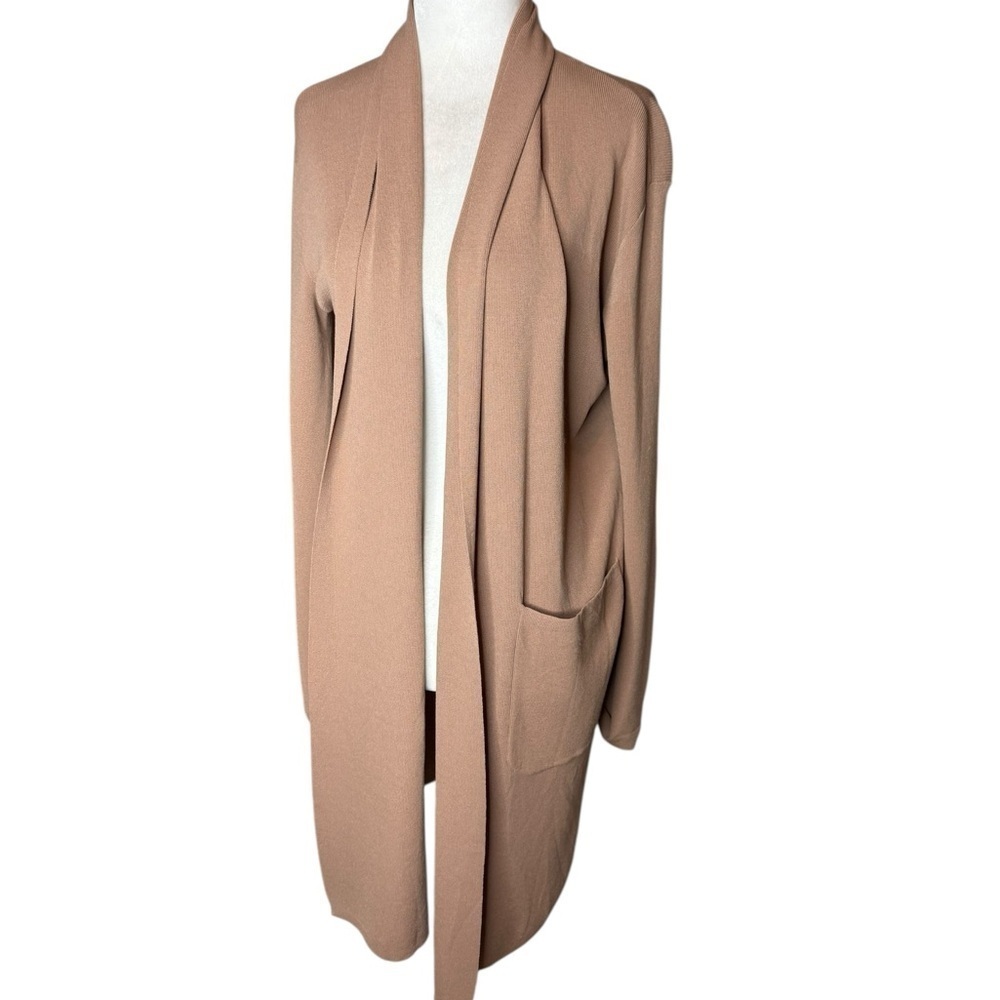Mod Ref Tan Duster Cardigan Small Open Front Shawl Collar Pocket Sweater